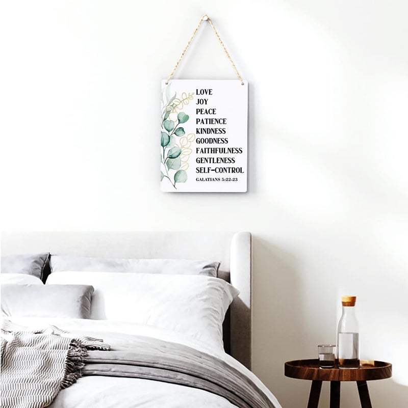 BELLOWDEER Christian Wall Decor Galatians 5:22-23 Fruit Of The Spirit Decor Wooden Hanging Sign Christian Sign Farmhouse Sign Wooden Sign for Living Room Decorative Christian Bible Verse Wall Art 8x10 Inches - Image 3